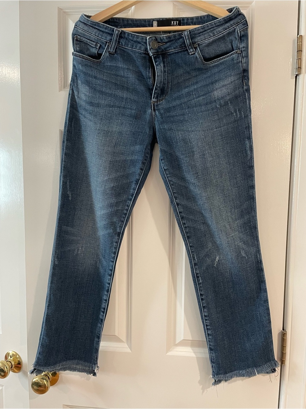 KUT Reese Ankle Straight Leg Jean Raw Step Hem Womens Size 8 Summer Distressed